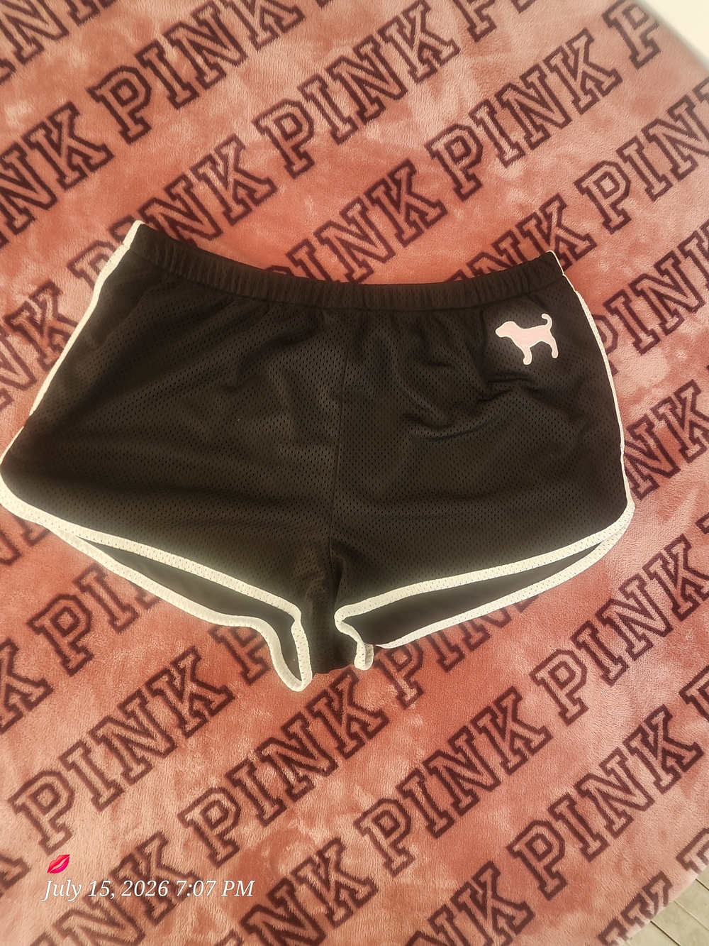 PINK Victoria's Secret Black Athletic Mesh Shorts with White Trim